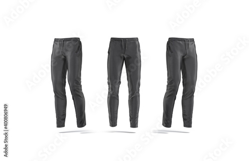 Blank black sport pants mock up, front and side view