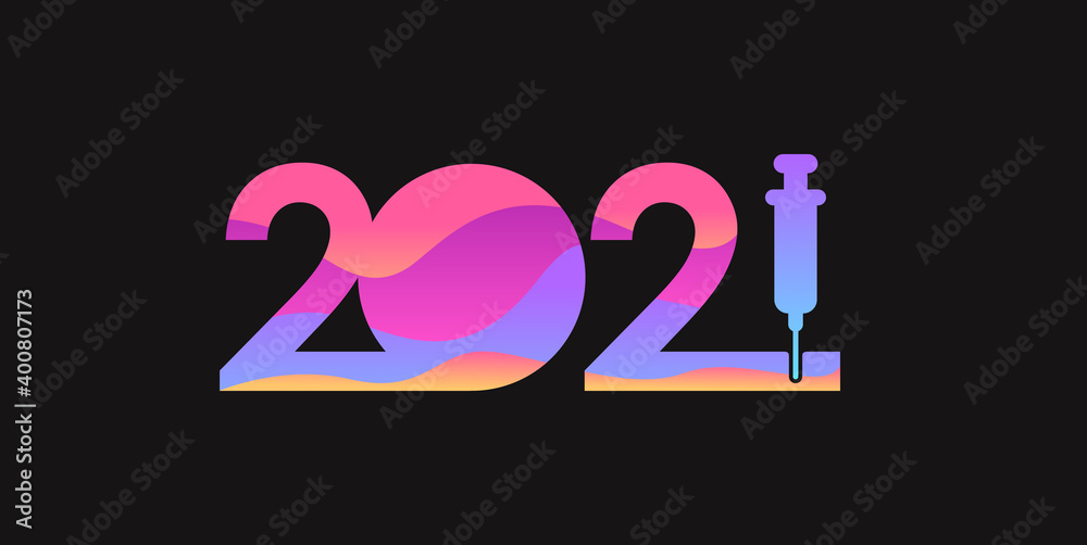 happy new year 2021 background with syringe icon