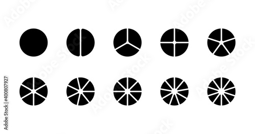 Circle chart section segments set vector diagram segments pie template. Circle segments set. Various number of sectors divide the circle on equal parts. Pie chart set. Diagram collection