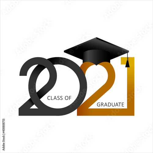 Class of 2021, elegant card in black, gold for banners, flyers, greetings, invitations, business diaries, congratulations and posters at the prom. Vector illustration. Graduation, class of 2021
