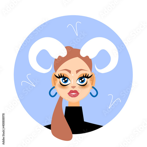 Aries woman horoscope sign. Zodiac sign. Vector illustration