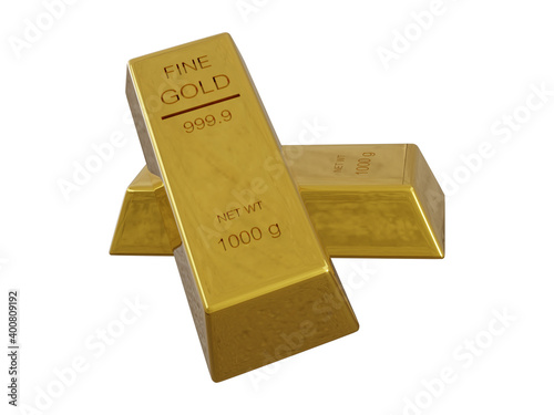 two gold bars isolated on white background with clipping path