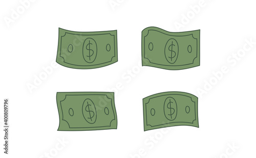 Hand drawn dollar bills. Money cash illustration. Hand drawn money symbol.