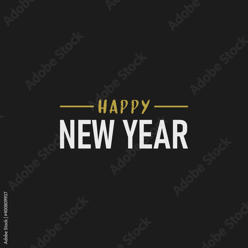 Happy new year typography sign. Vector Lettering Composition. Holiday design for greeting card.