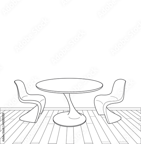 Sketch of Modern Interior Table and Chairs Vector illustration