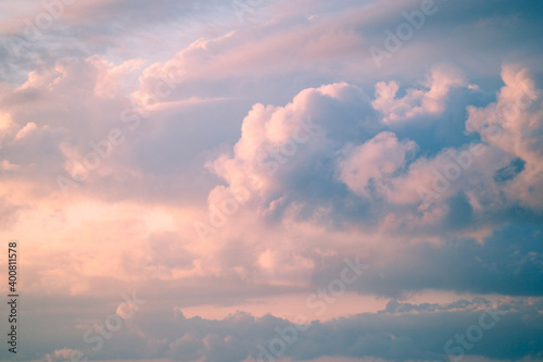 Beautiful pink sunset in the sky with clouds © frolova_elena