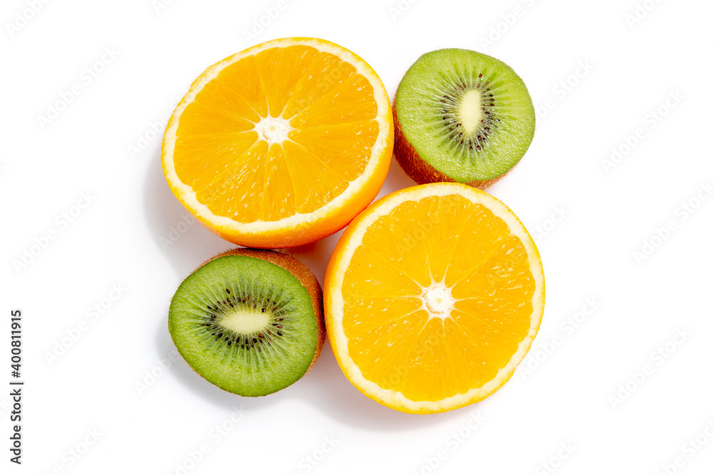 Kiwi and orange fruit isolated on white background
Kiwi and orange fruit isolated on white background