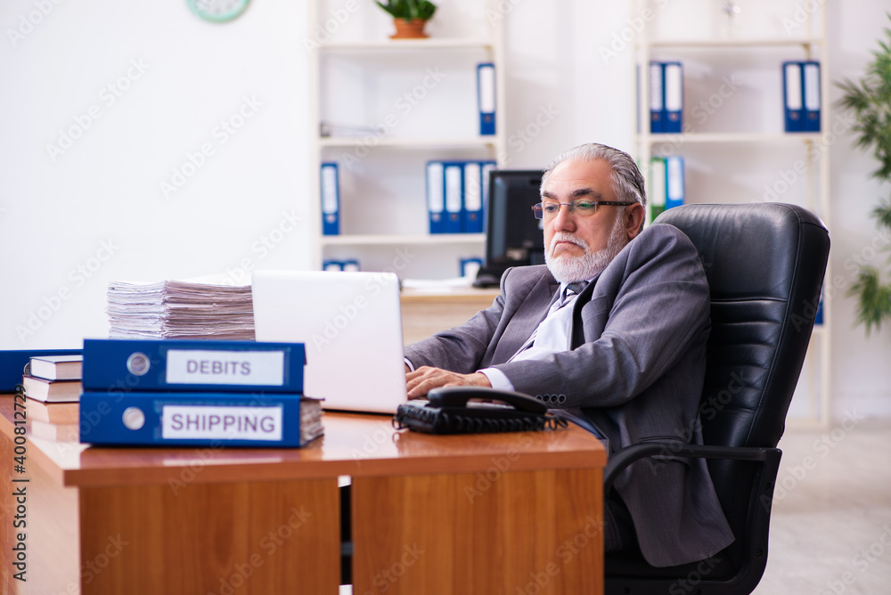 Old male businessman employee working in the office Old male businessman employee working in the office