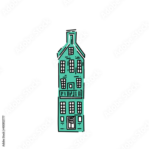 old vintage european houses. Hand drawn sketch in doodle style. Vector image, clipart, editable details. Fairytale house for stickers or children books.