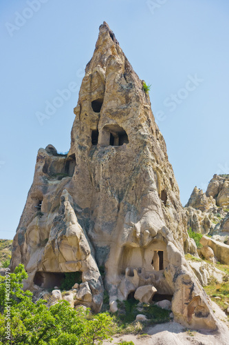 Detail of magnificent stone structures and caves near Goreme at Cappadocia, Anatolia, Turkey
