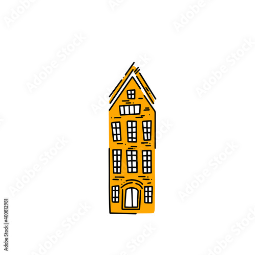 old vintage european houses. Hand drawn sketch in doodle style. Vector image  clipart  editable details. Fairytale house for stickers or children books.