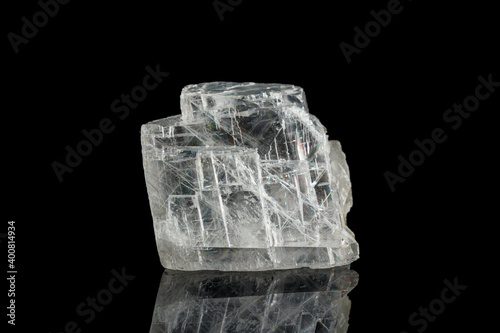 macro stone mineral Iceland spar on a black background