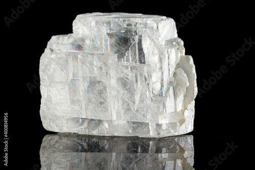 macro stone mineral Iceland spar on a black background