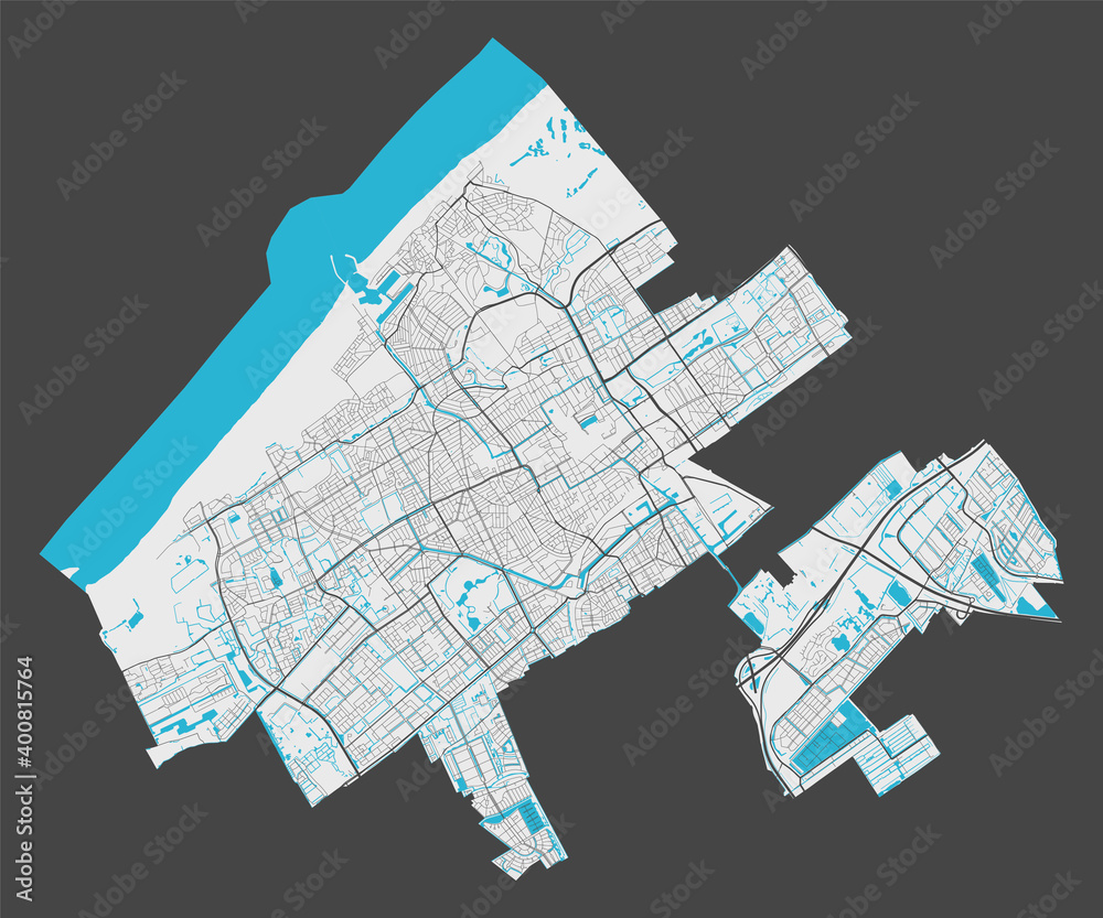 Fototapeta premium Detailed map of Hague city, Cityscape. Royalty free vector illustration.