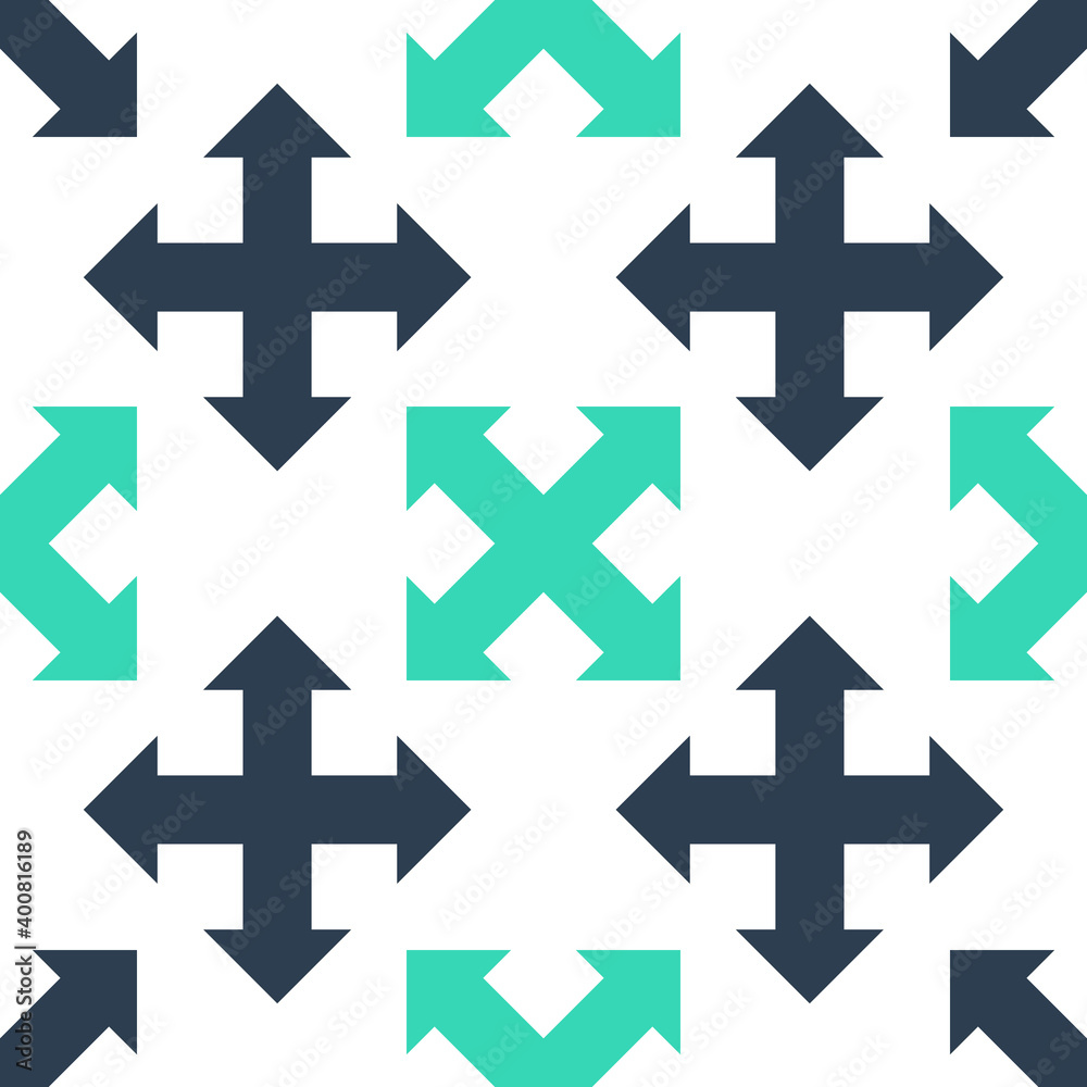 Green Arrows in four directions icon isolated seamless pattern on white background. Vector.