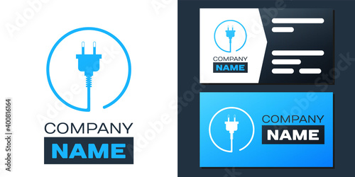 Logotype Electric plug icon isolated on white background. Concept of connection and disconnection of the electricity. Logo design template element. Vector.