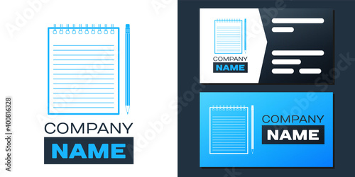 Logotype Blank notebook and pencil with eraser icon isolated on white background. Logo design template element. Vector.