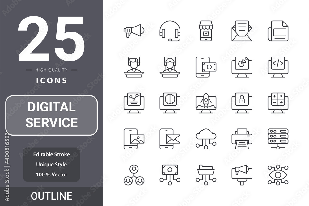 Digital Service icon pack for your web site design, logo, app, UI. Digital Service icon outline design. Vector graphics illustration and editable stroke. EPS 10. Digital Service icon pack for your web site design, logo, app, UI. Digital Service icon outline design. Vector graphics illustration and editable stroke. EPS 10.