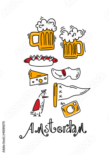Canvas Print Amsterdam vector elements set