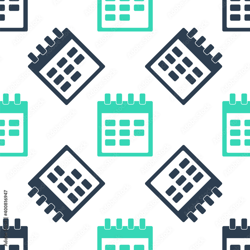 Green Calendar icon isolated seamless pattern on white background. Vector.