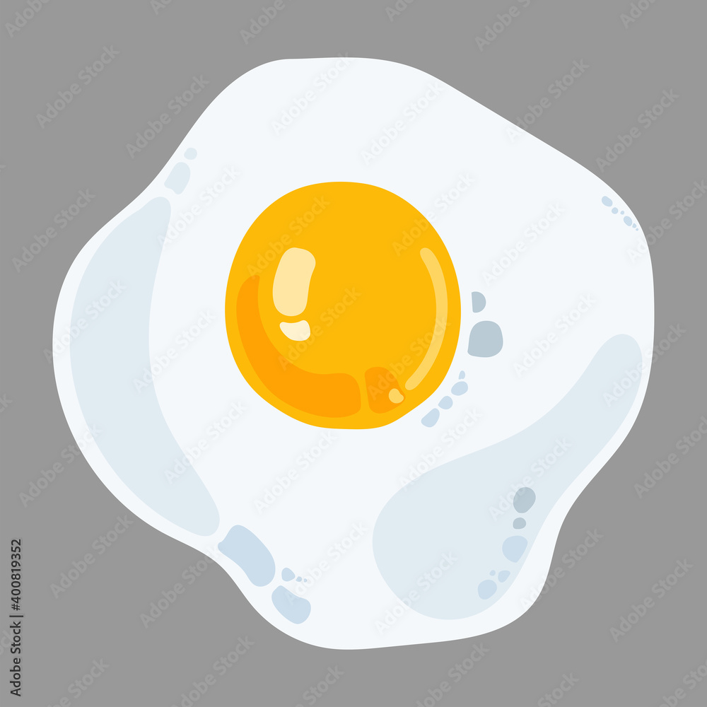 Fried egg with one yellow yolk isolated on grey background. Top view icon in flat style. Fried egg with one yellow yolk isolated on grey background. Top view icon in flat style.