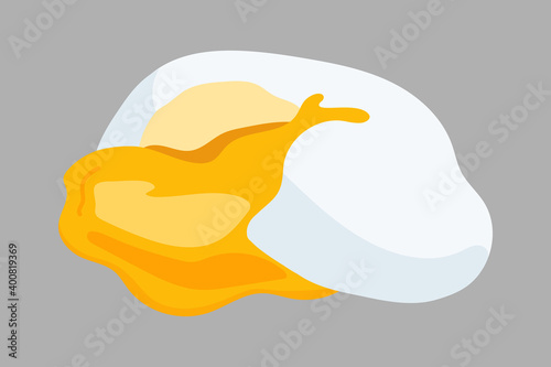 Benedict egg isolated vector illustration. Poached egg with flowing yolk.