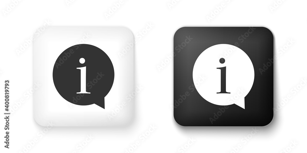 Black and white Information icon isolated on white background. Square button. Vector. Black and white Information icon isolated on white background. Square button. Vector.