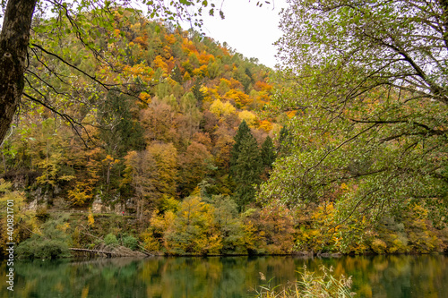 Autumn landscape on the Levico lake  Trentino Alto Adige - Italy