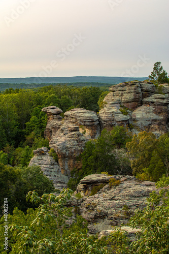 View out over the Garden Of The Gods as sunset approaches. Shawnee National Forest, Illinois.