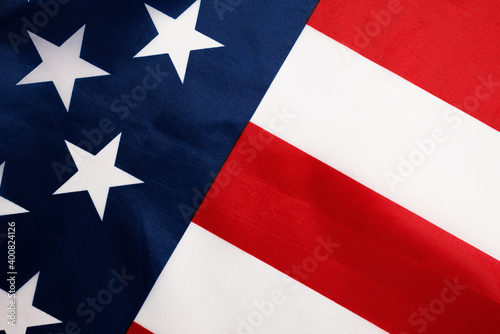 American flag as a background. Top view.