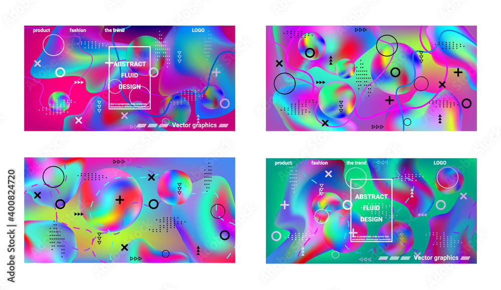Trendy creative vector space gradient. A set of modern abstract covers. A bright smooth grid is blurred by a futuristic pattern in pink, blue, green, yellow, purple. Trendy creative vector space gradient. A set of modern abstract covers. A bright smooth grid is blurred by a futuristic pattern in pink, blue, green, yellow, purple.