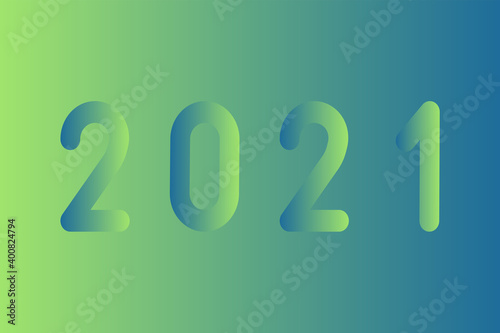 Vector image of the year 2021 in blue - green on a green - blue background