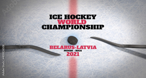 3d render hockey rink illustration world hockey championship belarus latvia 2021 photo