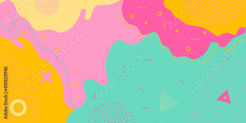 Background abstract pattern, color funky Memphis and geometric doodle shapes, vector