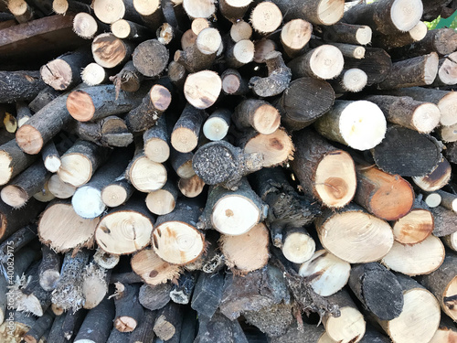 close view of neatly organized wood pile