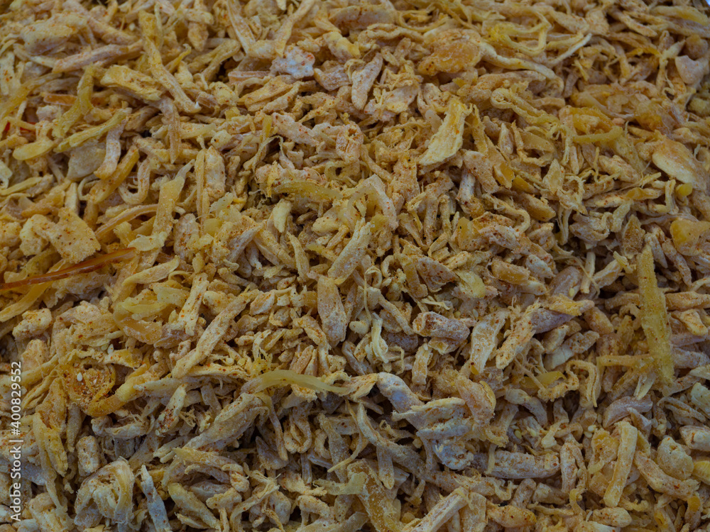 pieces of dried squid on the store counter