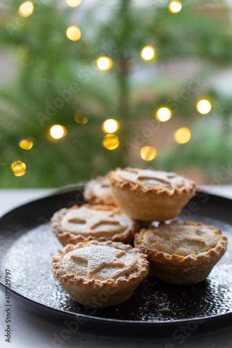 Traditional Christmas mince pies on the plate