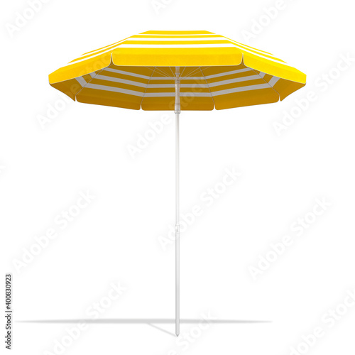 Yellow beach umbrella parasol isolated on white background with CLIPPING PATH, 3d rendering