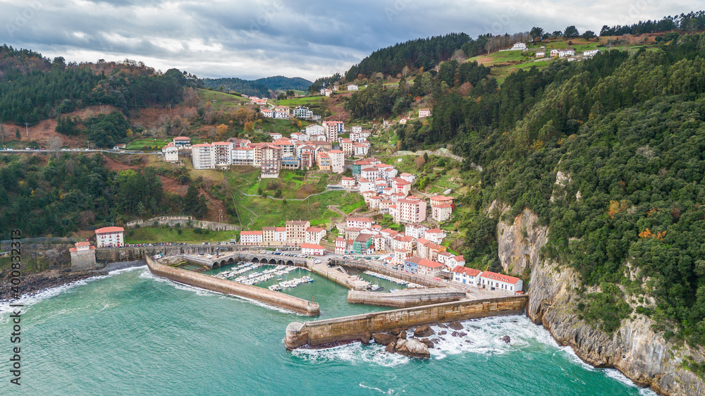 aerial view of elantxobe maritime town, Basque country