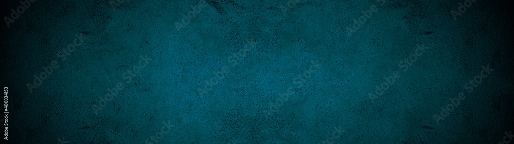 Dark black turquoise stone concrete paper texture background panorama banner long, with space for text	