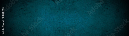 Dark black turquoise stone concrete paper texture background panorama banner long, with space for text 