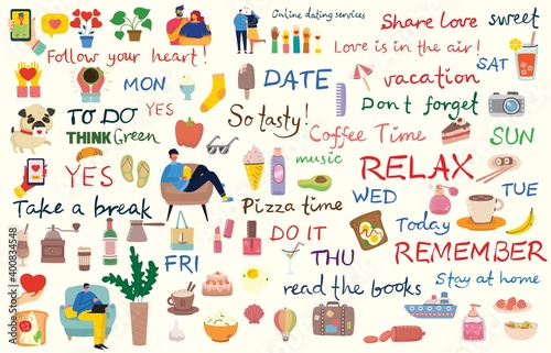 Signs and symbols for organized your diary. Template for scrapbooking, wrapping, wedding invitation, notebooks, diary.