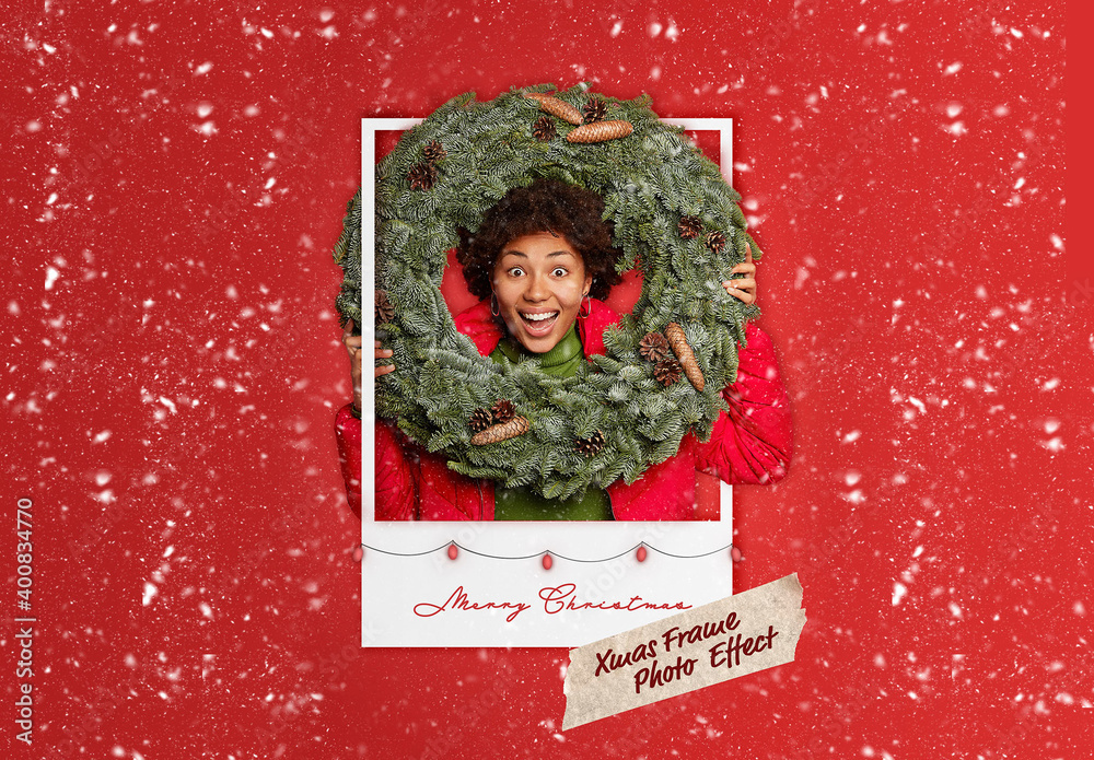Xmas Frame Photo Effect Mockup Stock Template | Adobe Stock