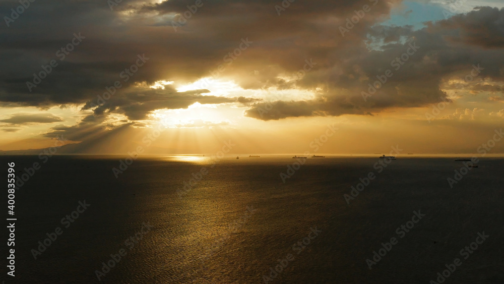 Beauty of colorful sky during the sunset from above Manila bay. Summer and travel vacation concept.