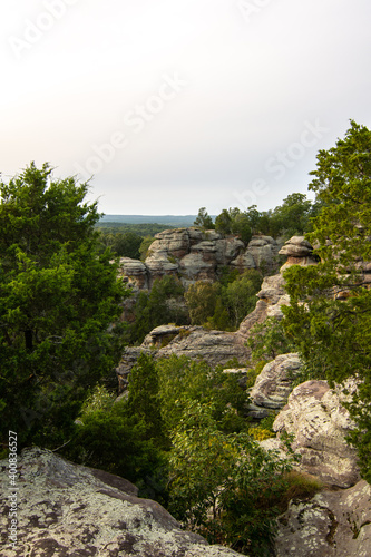 View out over the Garden Of The Gods as sunset approaches. Shawnee National Forest, Illinois.