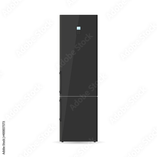 Black refrigerator icon. Fridge freezer.