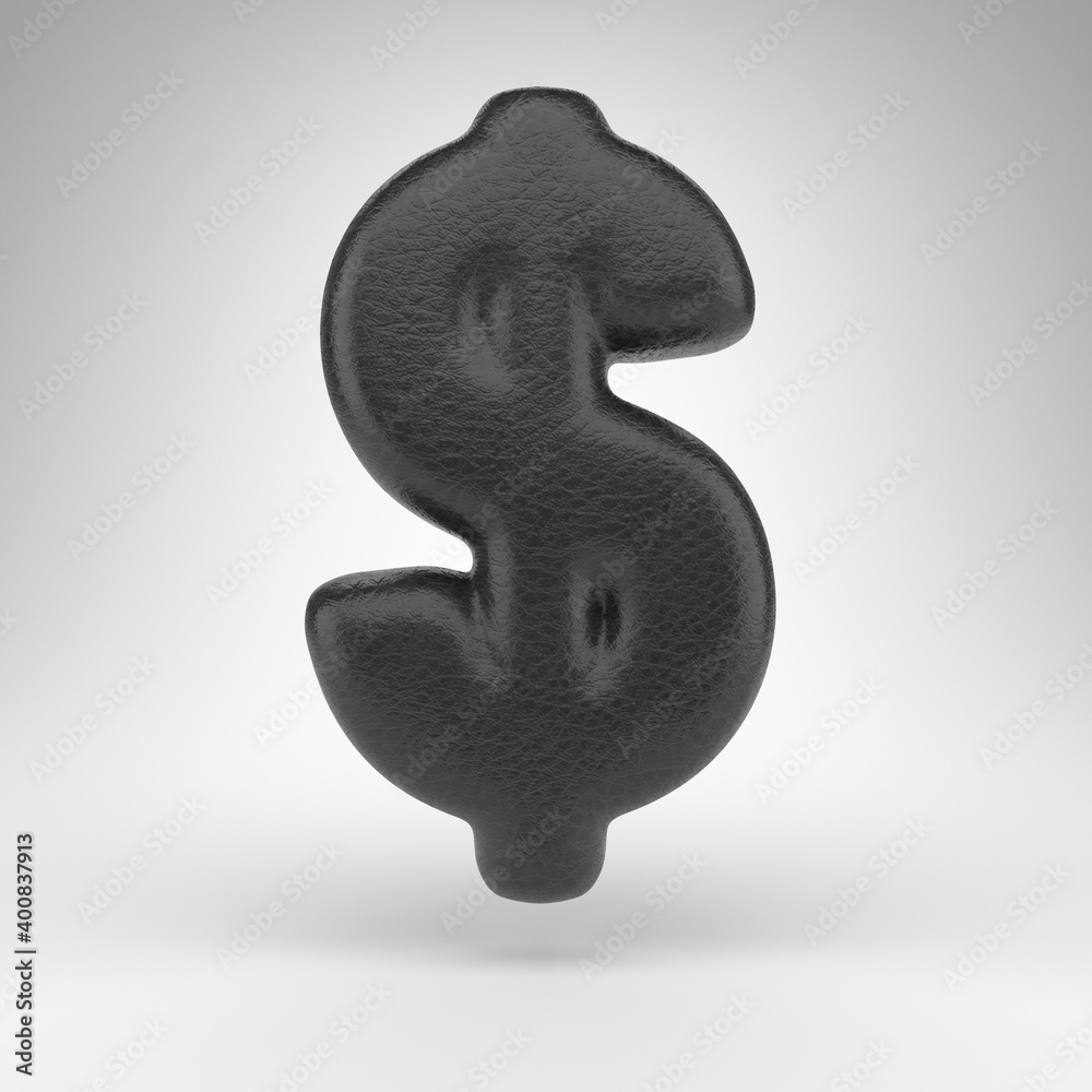 Dollar symbol on white background. Black leather 3D sign with skin texture. Dollar symbol on white background. Black leather 3D sign with skin texture.