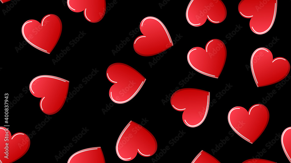 Endless seamless pattern of beautiful festive love joyful tender hearts on a black background. illustration Endless seamless pattern of beautiful festive love joyful tender hearts on a black background. illustration