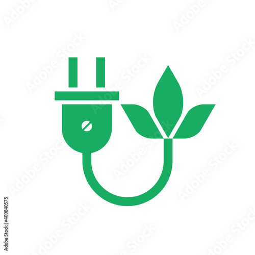 Green energy power - concept sign. Electric plug and nature leaves symbol design. Vector illustration. 