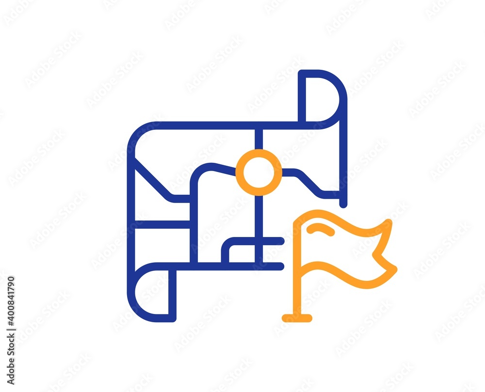 Flag on map line icon. Goal destination sign. Location pin symbol. Quality design element. Line style destination flag icon. Editable stroke. Vector Flag on map line icon. Goal destination sign. Location pin symbol. Quality design element. Line style destination flag icon. Editable stroke. Vector